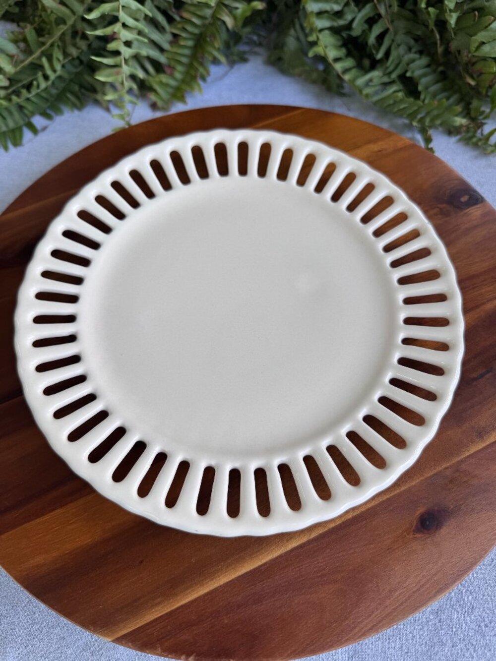 Vintage 8.75" English Creamware Reticulated Plate